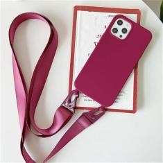 Imagem de Capa de silicone fosco com alça de colar crossbody para iPhone 15 14 Pro Max 11 12 13 Mini XR X XS 7 8 Plus SE Capa à prova de choque, vinho tinto, para iPhone 15 Pro