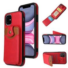 Imagem de Estojo de cartões de couro de luxo para iPhone 13 12 Mini 11 Pro X XS Max XR SE 2020 7 8 6 6s Plus Carteira Porta-cartão Bolsas de capa de telefone, vermelho, para iPhone 8
