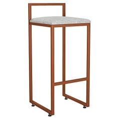Imagem de Banqueta Alta Para Cozinha Sala de Jantar Hanna L02 Bronze Linho Cinza - Lyam Decor