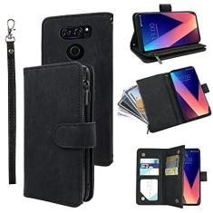 Imagem de Capa carteira compatível com LG V35 ThinQ V30 Plus e suporte de cartão de crédito de couro vintage premium com suporte para celular LGV30 LGV35 LG30 LG35 V 30 35 V30+ V30s H931 feminino preto
