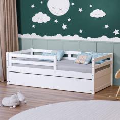Imagem de Bicama Solteiro Eco Com Grade De Proteção Madeira Maciça Branco Mobilistore