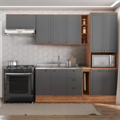 Imagem de Cozinha Completa Milla Flex Armário e Balcão Nog/Cinza Carraro
