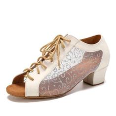 Imagem de SWDZM Sapatos femininos de dança latina com cadarço salsa tango, tênis para prática de dança, modelo L595, L505-salto bege 3,8 cm - sola de camurça, 36