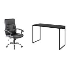 Imagem de conjunto de mesa studio 120 cm com cadeira de escritório presidente giratória com relax e plus preta