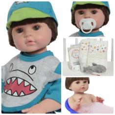 Imagem de Boneco Reborn Realista Grande Enxoval Tubarãozinho + Pelúcia - Cegonha