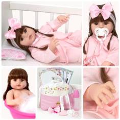 Imagem de Boneca Reborn 100% Silicone Menina Linda Kit 20 Acessórios