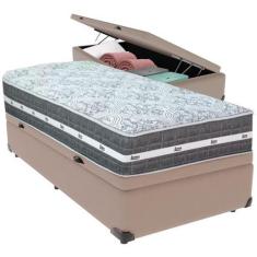 Imagem de Cama Box Baú Bege e Colchão Black Graphite Molas Ensacadas Solteiro 88