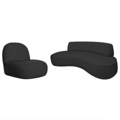 Imagem de Sofá Curvo 140cm 2 Lugares E 1 Poltrona Amsterdã Linho Adj Decor Preto
