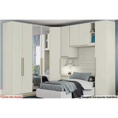 Imagem de Quarto Casal Modulado Seletto 6 Peças (1 Armário Aéreo + 4 Guarda Roupas + 1 Complemento) QCM67 Areia - Henn