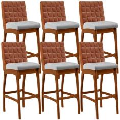 Imagem de Kit 06 Banquetas Altas Cozinha Mila B04 Camel Linho Cinza