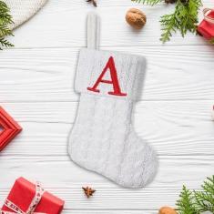 Imagem de Pxniy Mini meia de malha branca, monograma inicial de 21,5 cm EmbroideWhite Christmas, enfeite para pendurar lareira para família, decoração de Natal, Natal, Natal, Natal, Natal, Natal, Natal, Natal,