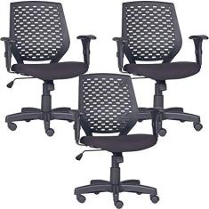 Imagem de Kit 03 Cadeiras de Escritório Giratória Executiva Ergonômica Tech L02 Crepe  - Lyam Decor