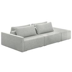 Imagem de Sofá Ilha Modulado Puff Lateral Base Madeira Milos 252cm Linho Cinza Claro G33 - Gran Belo