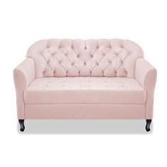 Imagem de Namoradeira Recamier Sofá Julia com Botonê para Sala de Estar Recepção Escritório Quarto Suede Rosê - AM Decor