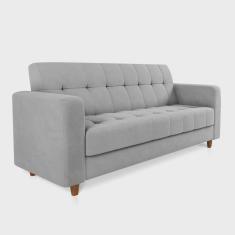 Imagem de Sofá 03 Lugares Arezzo Suede Cinza Pés Chanfrado Castanho - D'Rossi