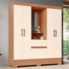 Imagem de Guarda-Roupa Solteiro 4 Portas 2 Gavetas Nature/Off White Bs07 - Briz