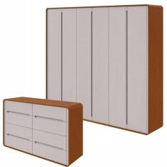 Imagem de Conjunto de Guarda-Roupa Casal Loop 6 Portas e Cômoda 8 Gavetas 152x48x96cm Loop  Frassino/Off White