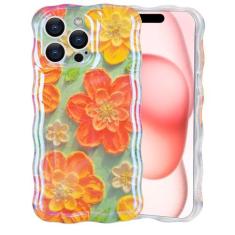 Imagem de IDweel Capa para iPhone 12 Pro Max, luxuosa pintura a óleo retrô colorida estampa de flores brilhantes linda borda ondulada requintada capa protetora de TPU elegante para meninas e mulheres, rosa