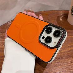 Imagem de Capa de telefone luxuosa fosca de couro macio para iPhone 15 14 13 12 Pro Max proteção de lente de carga sem fio capa à prova de choque, laranja, para iPhone 15 Pro