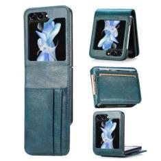 Imagem de Capa de couro pu com suporte para cartão, capa protetora para samsung galaxy z flip 6 5 4 3 flip5 flip4 flip6 5g, verde, para galaxy z flip 4
