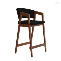 Imagem de Banqueta Alta para Balcão Ravena em Madeira Maciça Pinhão Suede Preto CCS