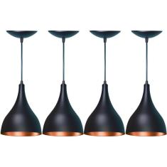 Imagem de Kit 04 Pendentes Gota em Alumínio   Fosca e Cobre