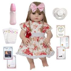 Imagem de Bebê Reborn Boneca Corpo De Silicone Vestido Florido + Itens - Cegonha