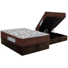 Imagem de Cama Box Baú Queen: Colchão Ortopédico Ortobom D45 / ep iso 150 Mega Firme + Base crc Suede Brown(158x198)
