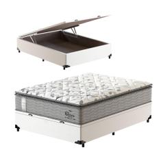 Imagem de Cama Box Baú Casal Branco + Colchão de Molas Ensacadas - Probel - Guarda-Costas Ouro - 138x188x76cm