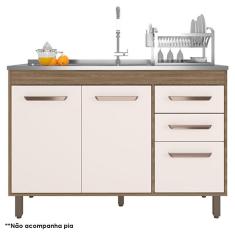 Imagem de Balcão de Pia 3 Portas 2 Gavetas 120cm Flex Cavalho oak Off White - Poliman