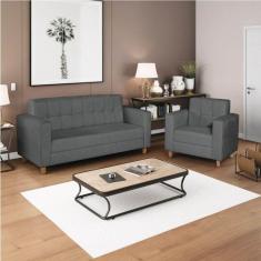 Imagem de Kit Sofá 180cm e Poltrona em Suede Dallas Cinza