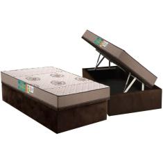Imagem de Cama Box Baú Solteiro: Colchão Espuma D33 Polar Pérola Clean + Base CRC Suede Brown (88x188)