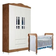 Imagem de Berço Americano Mirelle e Guarda Roupa Ariel 4 Portas Branco Acetinado