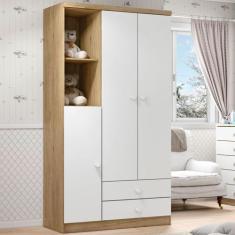 Imagem de Guarda-Roupa Infantil Pique-Esconde 3 Portas 2 Gavetas Rústico/Branco