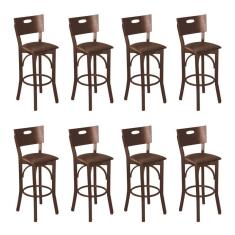 Imagem de Kit 8 Banquetas Fixas Ipanema Imbuia Em Madeira Maciça Estofado Marrom Para Área Gourmet Marrom