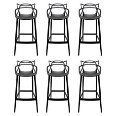 Imagem de Kit 6 Banquetas Allegra Alta Master Preta Cozinha Americana Balcão Pol