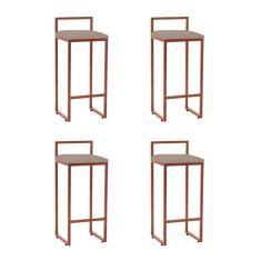 Imagem de Kit 4 Banquetas Altas Industriais Em Aço Dori Cobre Assento Suede Bege - Preto