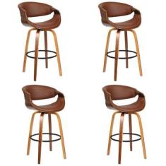 Imagem de Kit com 4 Banquetas Base de Madeira Nicole Marrom