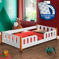 Imagem de Cama Montessoriana Infantil Branca Melissa Divaloto Com Colchão Probel Guarda Costas