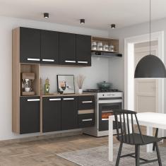 Imagem de Cozinha Compacta 7 Portas 2 Gavetas Suspensa Armário e Balcão Anita Teka/Grafite - Pnr Móveis