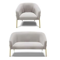 Imagem de Sofá Namoradeira E Poltrona Pé De Ferro Dourado Stella Veludo Cinza D03 - D'rossi