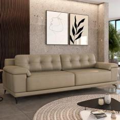 Imagem de Sofá Living 4 lugares 252cm Agostino Pés Design em Ferro Couro Bege G52 - Gran Belo