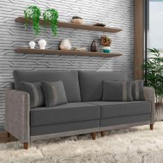 Imagem de Sofá Living Montecarlo 3 Lugares Bipartido 232cm Pés em Madeira Veludo/PU Grafite/Cinza G33 - Gran Belo