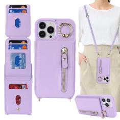 Imagem de DEYHU Capa para iPhone 15 Pro Max com suporte para cartão para mulheres, capa carteira para iPhone 15 pro max com alça e compartimentos para cartão de crédito transversal com suporte e zíper para