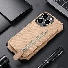 Imagem de Capa de telefone de couro carteira de cartões com zíper para iphone 13 12 mini 11 pro max x xs xr 8 7 6 6 s plus se 2020 bolsa titular capa de cartão, cáqui, para iphone 12pro