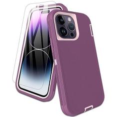 Imagem de Aliruke Capa para iPhone 14 Pro Max, com protetor de tela, capa à prova de poeira, capa de borracha de silicone antiderrapante de corpo inteiro, capa de telefone à prova de quedas de grau militar,