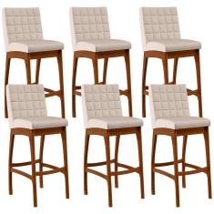 Imagem de Kit 06 Banquetas Altas Para Cozinha Sala de Jantar Fixa Mila B04 Suede Bege - Lyam Decor