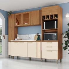 Imagem de Cozinha Compacta Beatriz 2 Fornos com Vidro Espresso Móveis Nature e Off White
