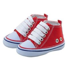 Imagem de Tênis Masculino com Ilhós e Atacador - Brim e Sintético - Vermelho/Bra