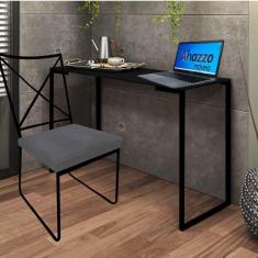 Imagem de Kit Escritório Clark Cadeira e Mesa Industrial Ferro Preto Tampo MDF Preto Corino Cinza - Ahz Móveis
